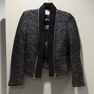Sandro new Black Silver metallic tweed Textured zipper jacket Blazer size 36 xs